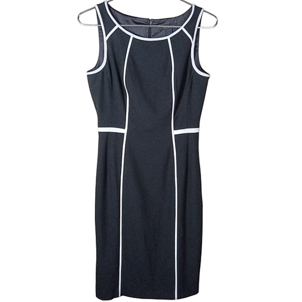 White House Black Market Black and White Ponte Sheath Midi Dress - Picture 2 of 7